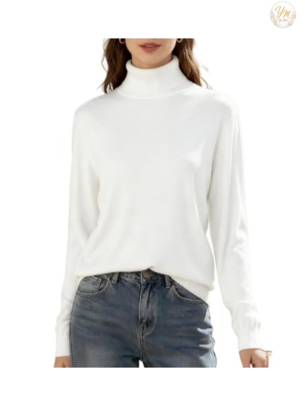 Turtleneck Sweater Long Sleeve Pullover Rib Knit Viscose Blend